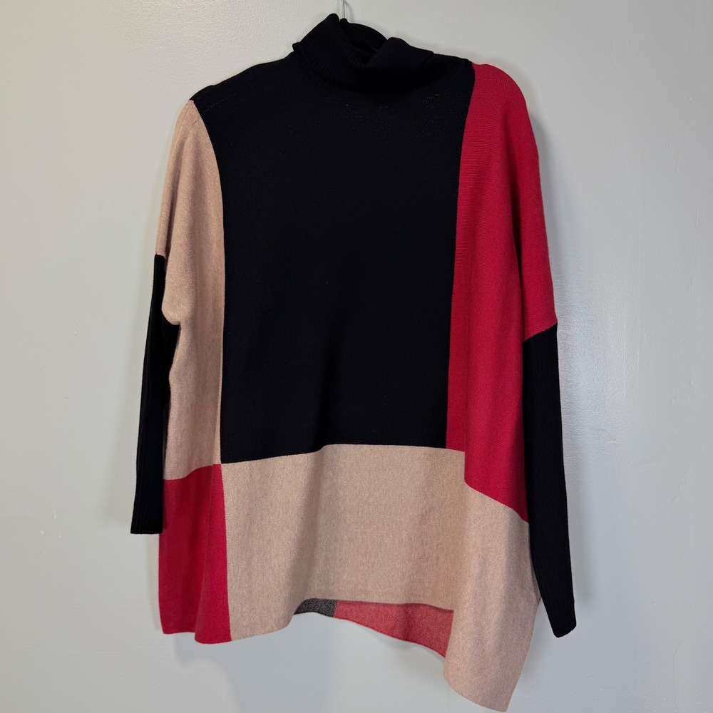 Joseph A Colorblock Scarlet Turtleneck Sweater Oversized Knit Large NWT